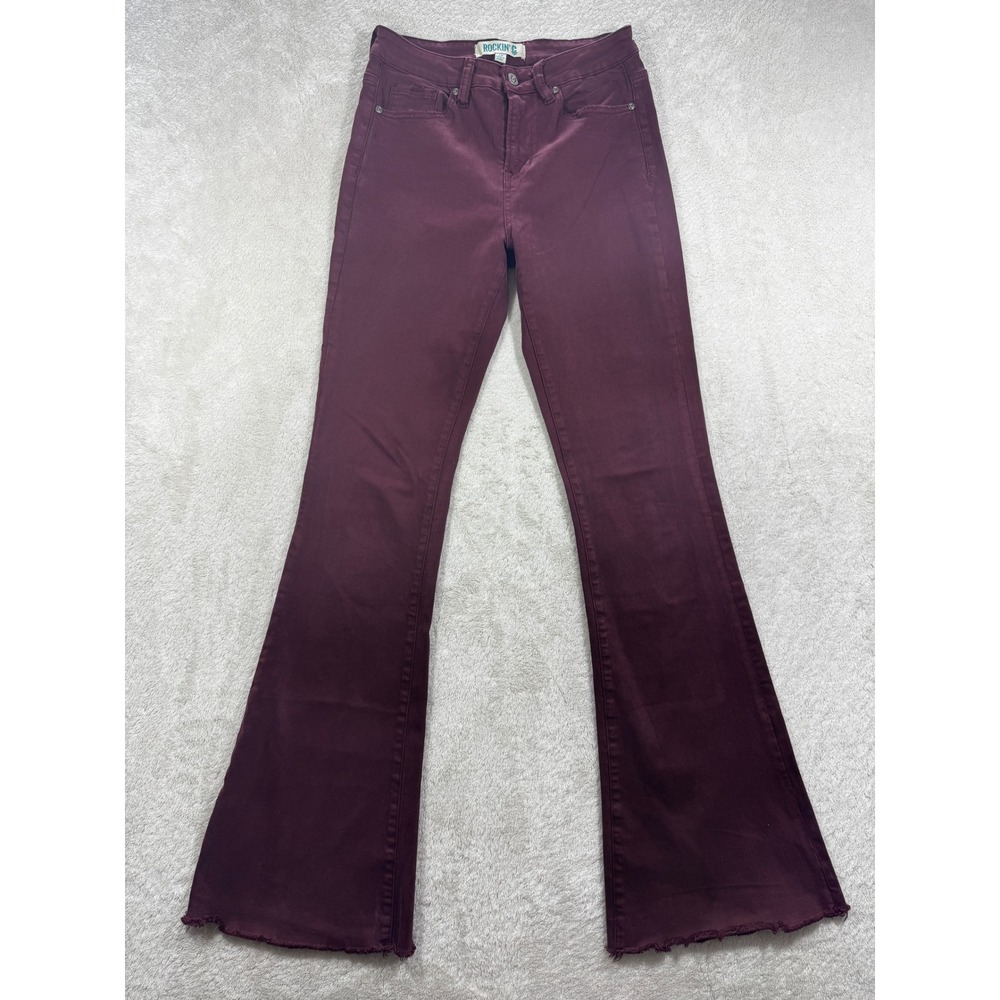 Rockin'C Womens Flare Raw‎ Hem Stretch Burgundy Jeans 28 Meas: 27x34.5